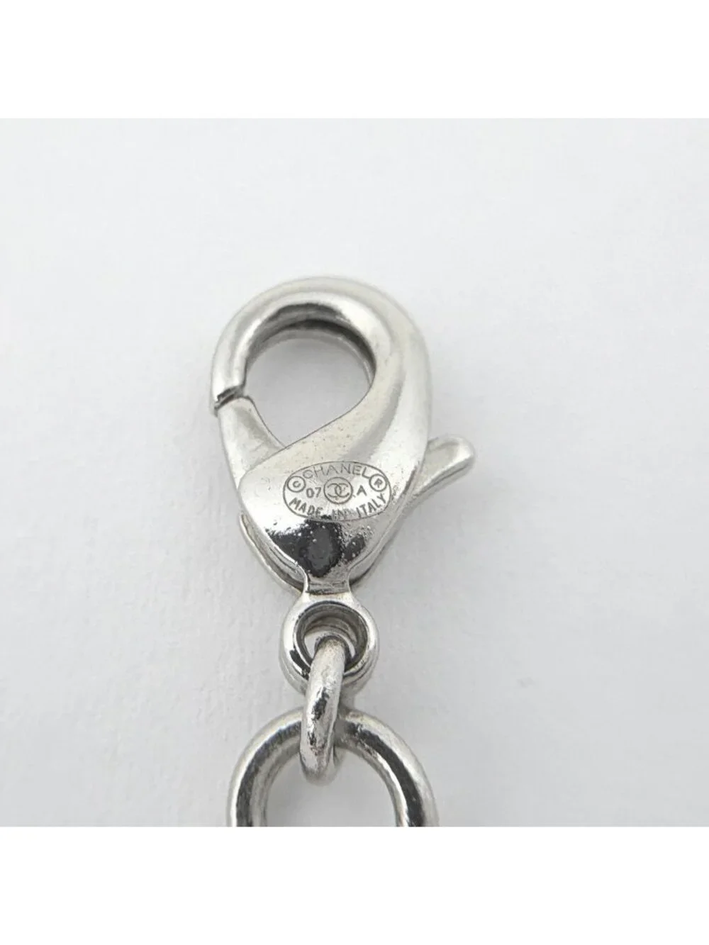 Chanel Necklace CC Logo Faux Pearl Silver Plated Rhinestone